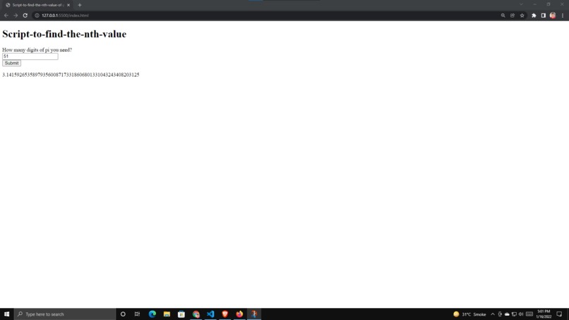 Script to find pi to the Nth digit – screenshot 1