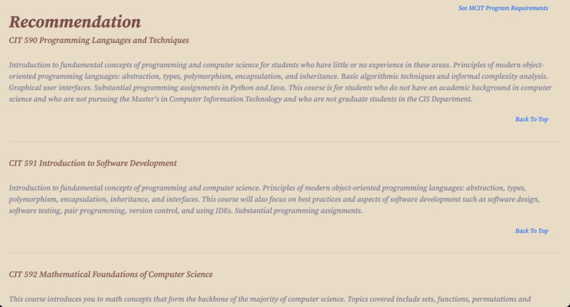 MCIT Course Recommender – screenshot 4