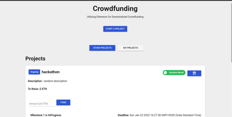 Crowdfunding DApp – screenshot 1
