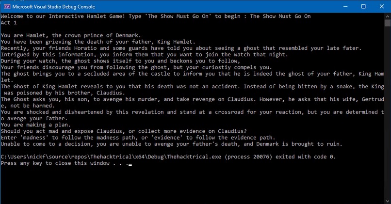 Hamlet: C++ Text-Based Adventure – screenshot 3
