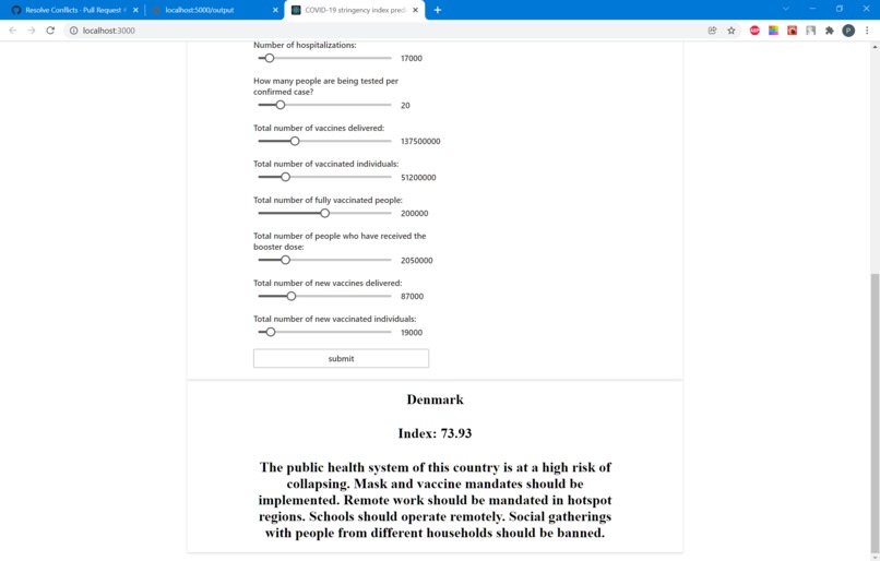 COVID-19 Stringency Index Predictor – screenshot 2