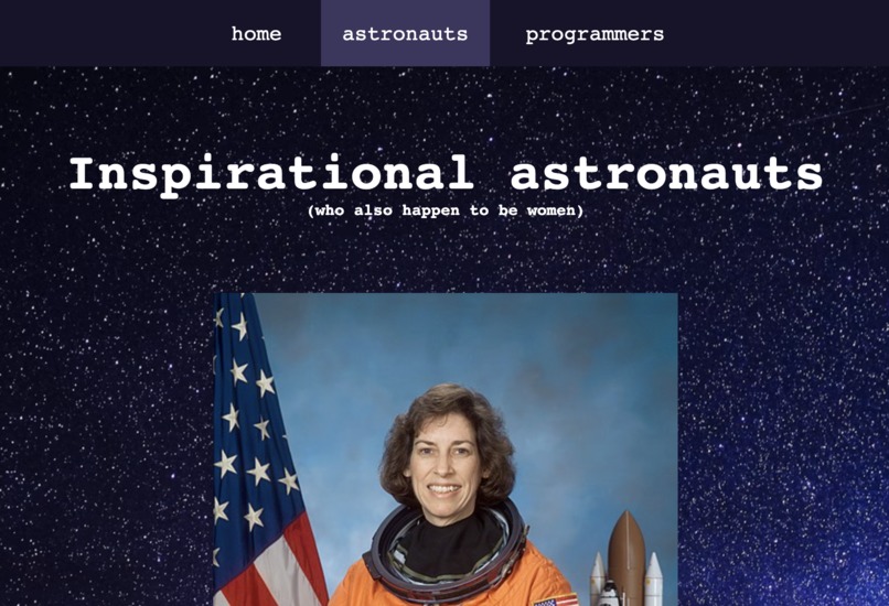 Women in Space, a tribute website – screenshot 2