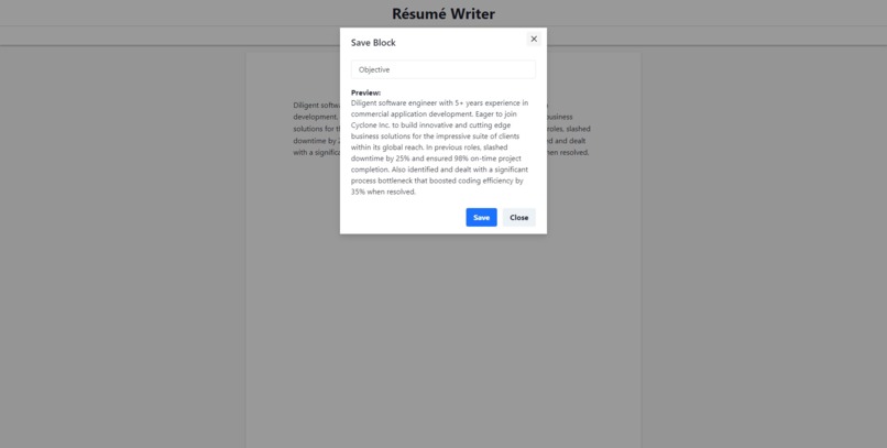 Team 60 - Resume Writer – screenshot 2