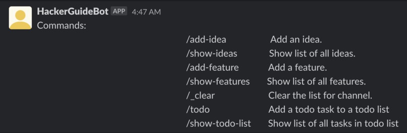 #55 ShackSlack, HackerGuide (HG-Bot), Hoya Hacks 2022 – screenshot 2