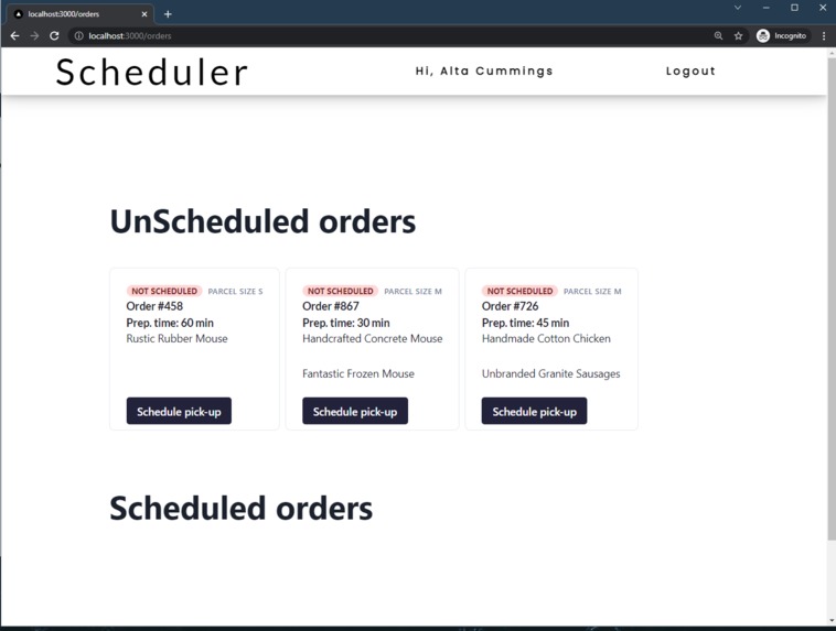 eCommerce Pickup Service Scheduler – screenshot 1