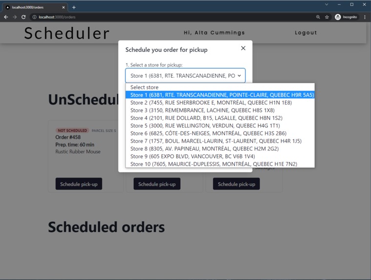 eCommerce Pickup Service Scheduler – screenshot 2
