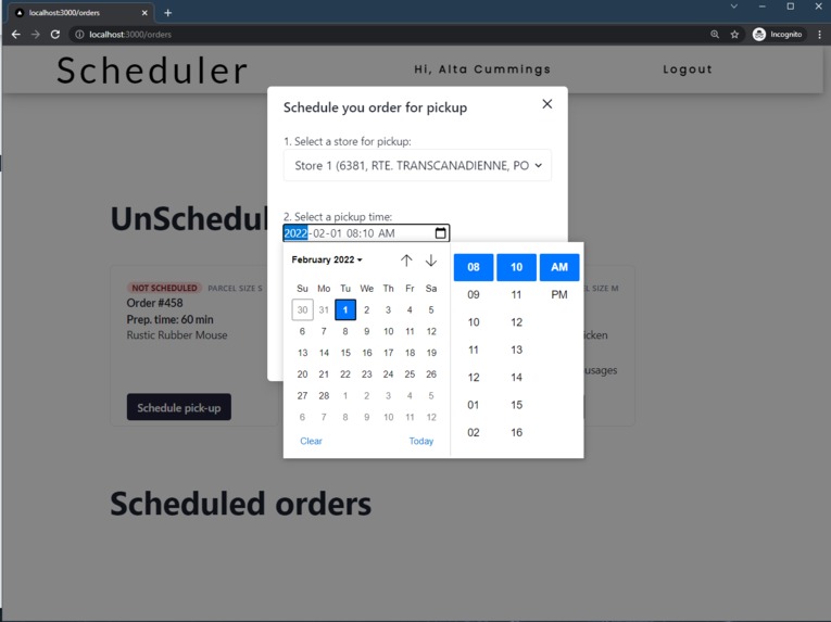 eCommerce Pickup Service Scheduler – screenshot 3