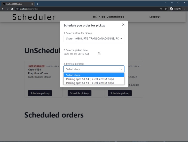 eCommerce Pickup Service Scheduler – screenshot 4