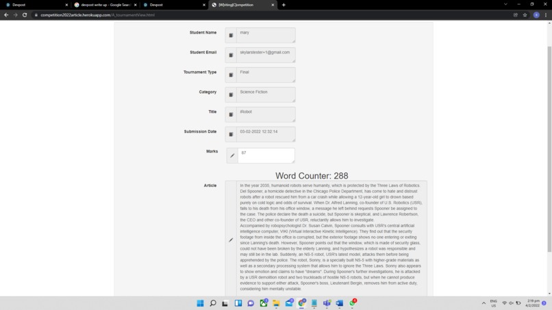 [W]riting [C]ompetition – screenshot 2