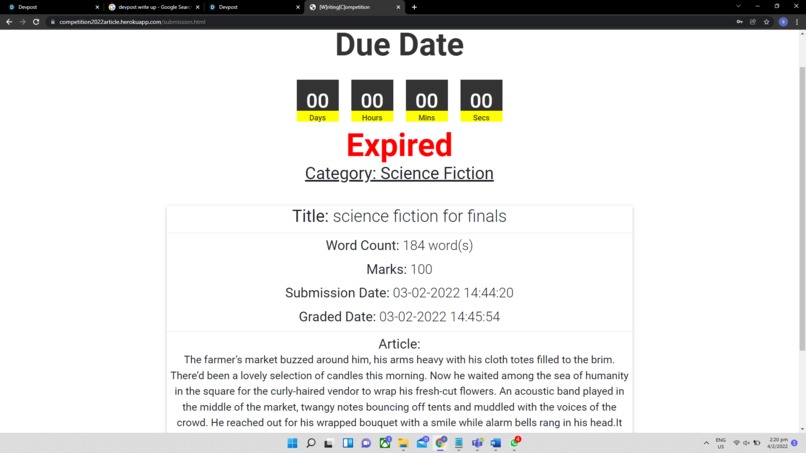 [W]riting [C]ompetition – screenshot 3