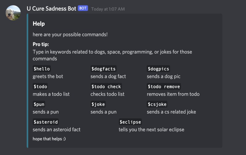 UCSB (U Cure Sadness Bot) – screenshot 2