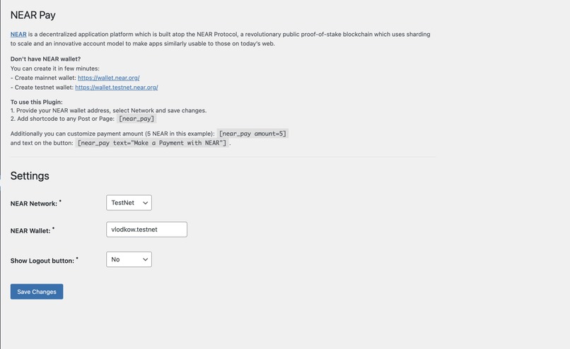 Wordpress Plugin - NEAR Payment – screenshot 1