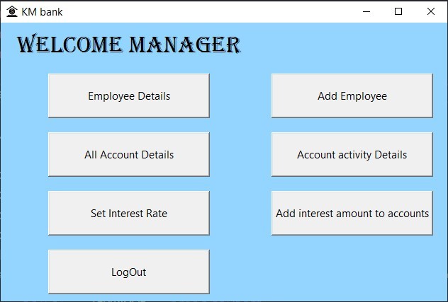 Bank data management system – screenshot 1