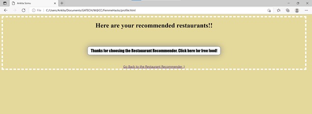 FemmeHacks Restaurant Recommender – screenshot 1