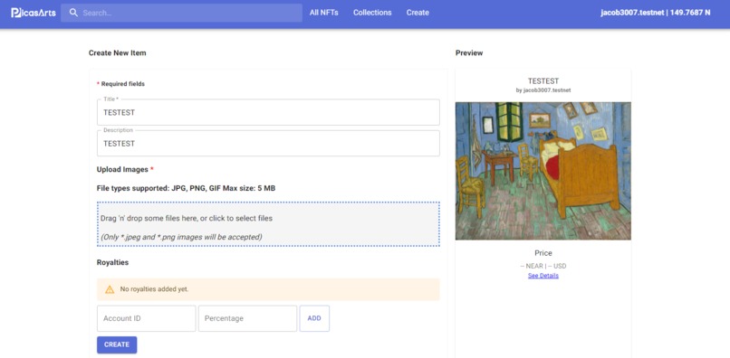 Picasarts.io - NFT Marketplace on Near – screenshot 1