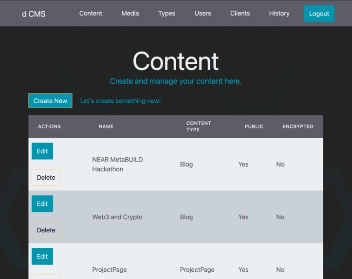 dCMS - A Decentralized Headless Content Management System – screenshot 1