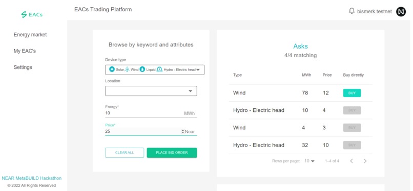 EACs trading platform – screenshot 4