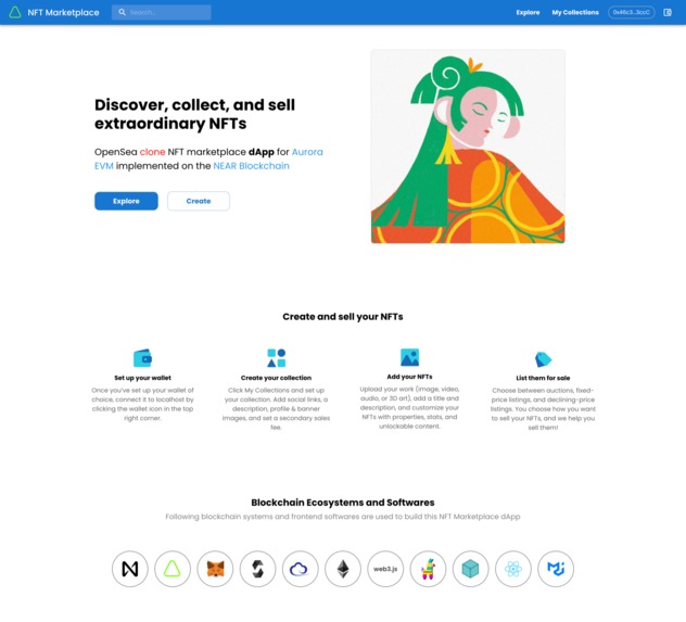 An NFT Marketplace for the NEAR Blockchain using Aurora EVM – screenshot 1