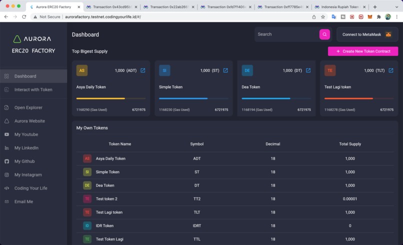 Aurora ERC20 Token Factory – screenshot 1