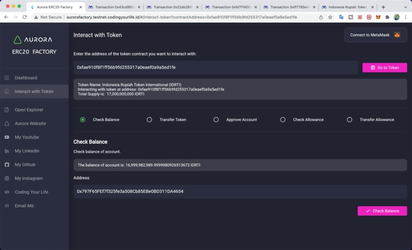 Aurora ERC20 Token Factory – screenshot 4