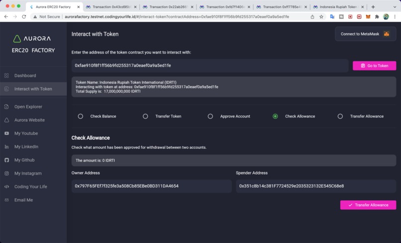 Aurora ERC20 Token Factory – screenshot 6