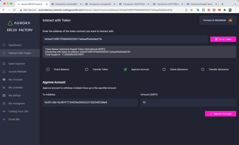 Aurora ERC20 Token Factory – screenshot 5