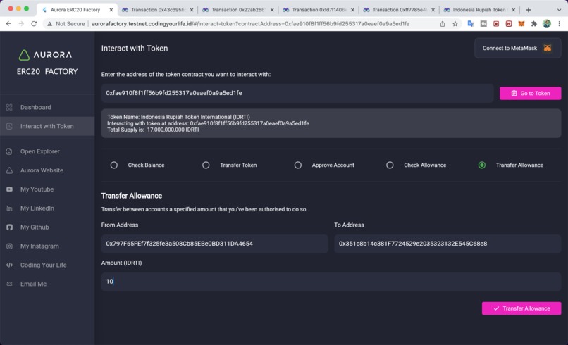 Aurora ERC20 Token Factory – screenshot 7
