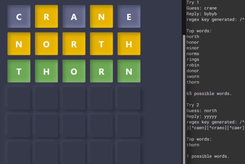Optimised Wordle Solver – screenshot 1