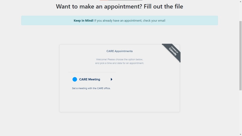 UC Merced CARE Appointment Page – screenshot 2