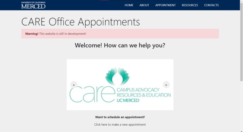UC Merced CARE Appointment Page – screenshot 1