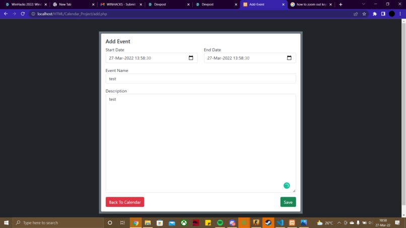 Calendar Project for Winhacks2022 – screenshot 3