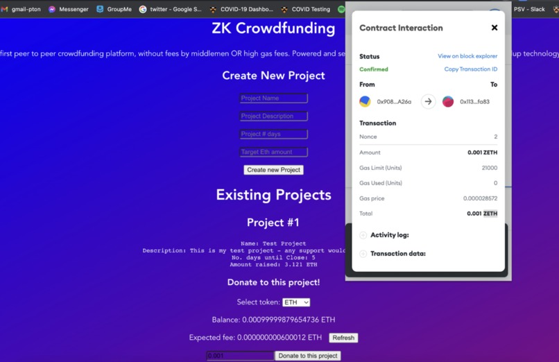 ZK-crowdfunding – screenshot 1