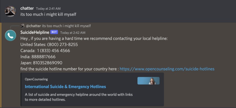 Suicide Helpline Bot – screenshot 1