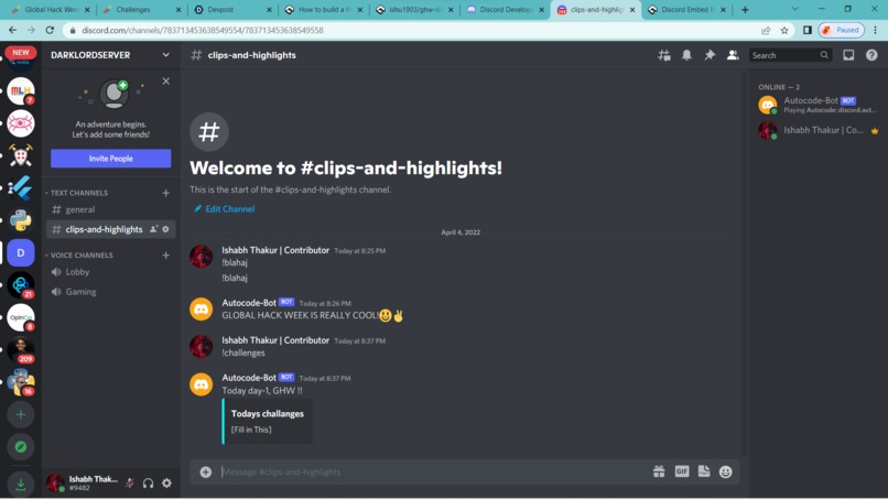 Global  hack week discord bot – screenshot 1