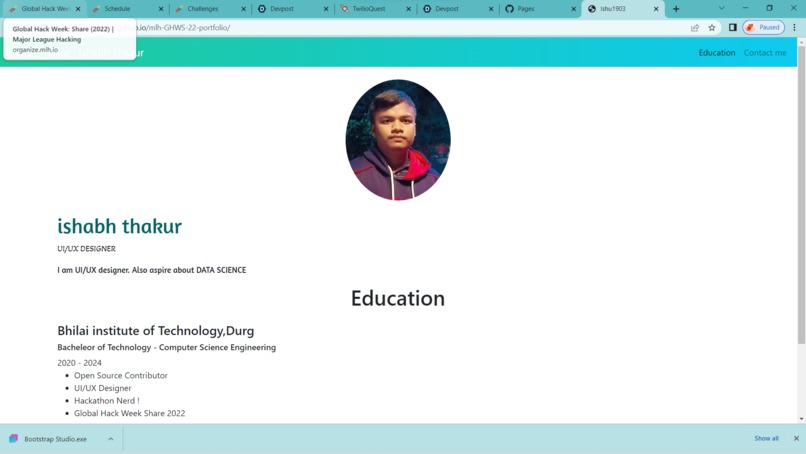 Build an portfolio with GitHub’s IWD Experience tools – screenshot 1