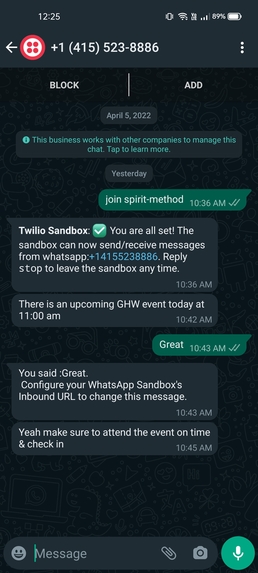 Receive a message with Twilio WhatsApp – screenshot 1