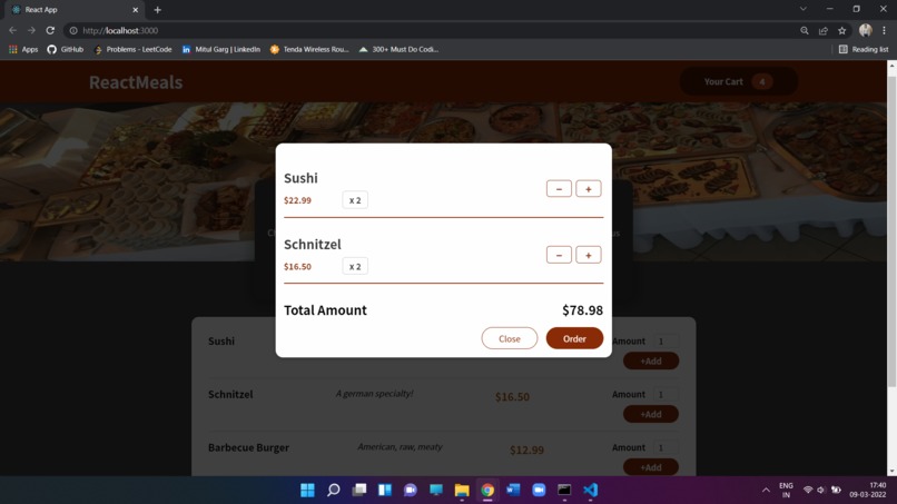 React Food Order App – screenshot 2