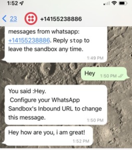 Reply to a message with Twilio WhatsApp – screenshot 1