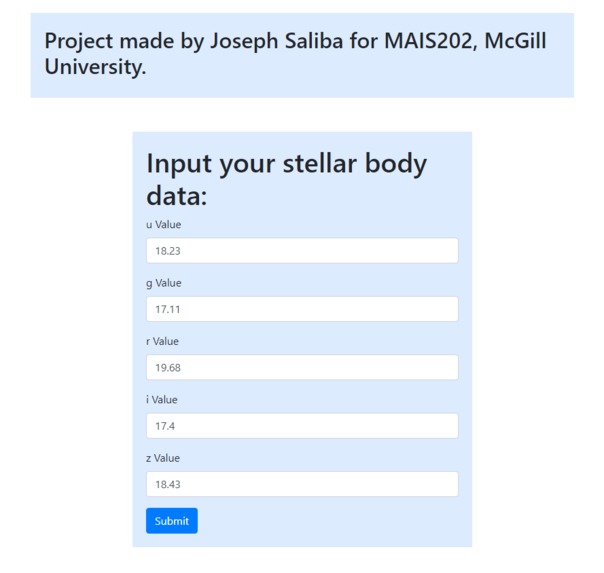 Stellar Classification – screenshot 1