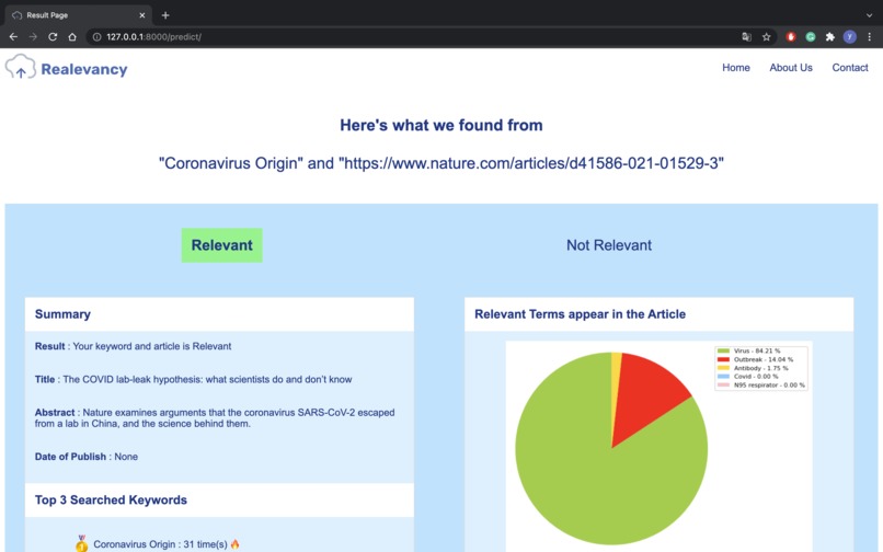 Realevancy - a website detects the relevancy of webpages – screenshot 3