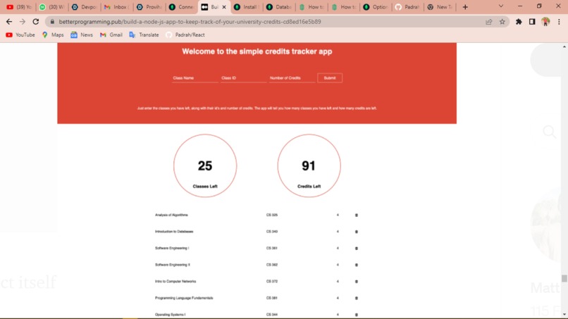 College credits update – screenshot 1