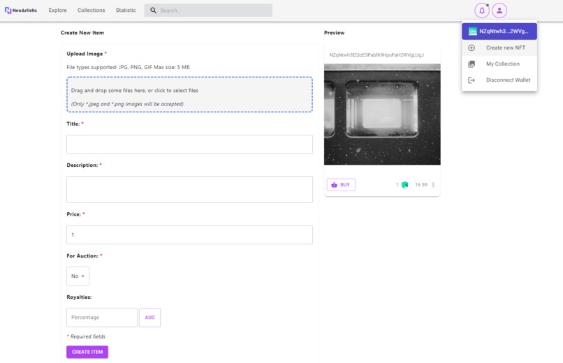 neo-artistic.com - NFT Marketplace on NEO – screenshot 4