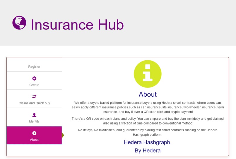 Hedera blockchain-based insurance claiming – screenshot 1