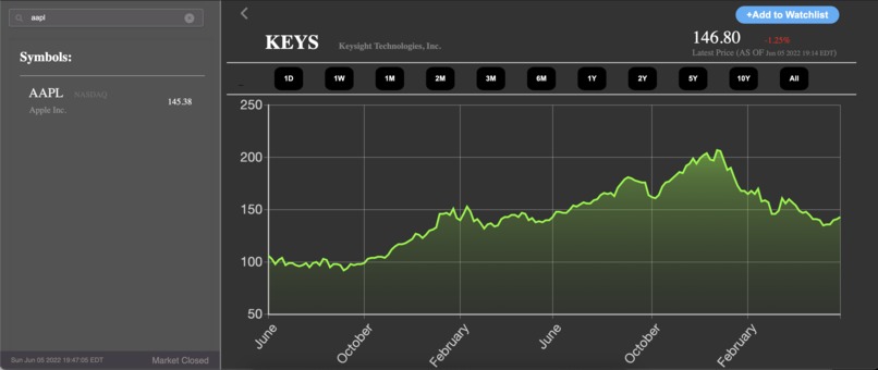 Stock application – screenshot 2