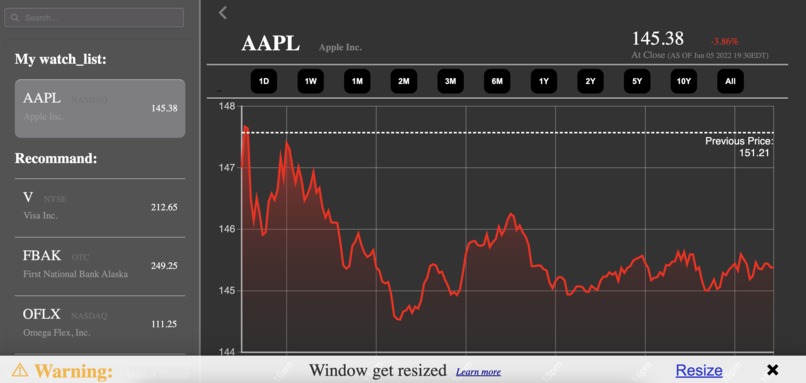 Stock application – screenshot 3