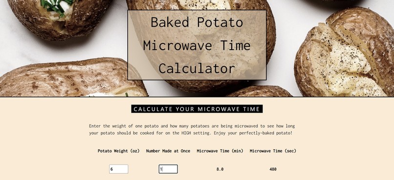 Baked Potato Microwave Time Calculator – screenshot 1
