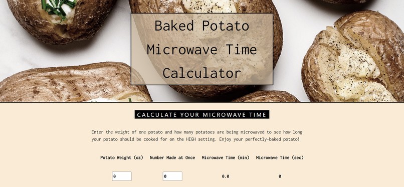 Baked Potato Microwave Time Calculator – screenshot 2