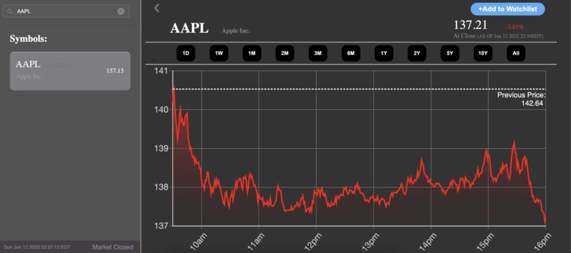 Stock market application  – screenshot 2