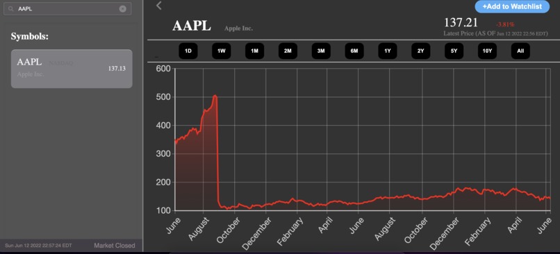 Stock market application  – screenshot 3