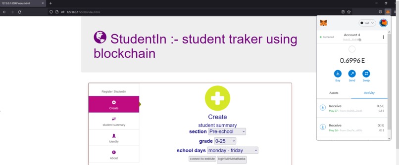 student tracking using blockchain amd AI – screenshot 1